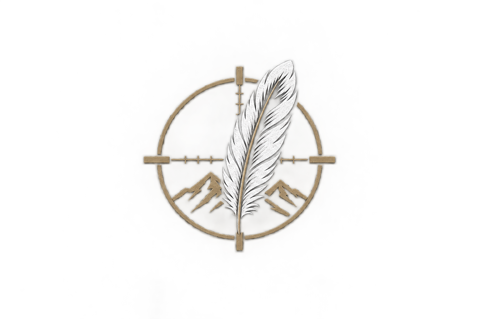 White Feather Club feather, mountain and rifle-reticle emblem